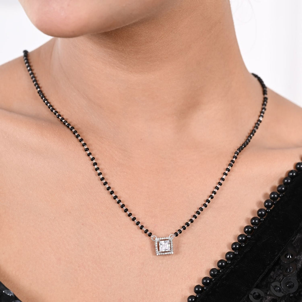 Square-stone Mangalsutra pendant set with matching earrings