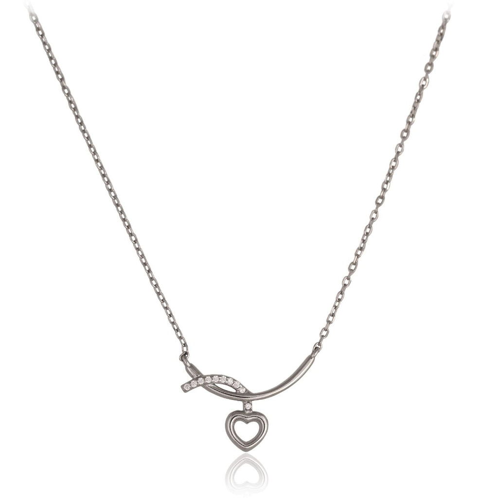Crescent-curve heart dangle necklace