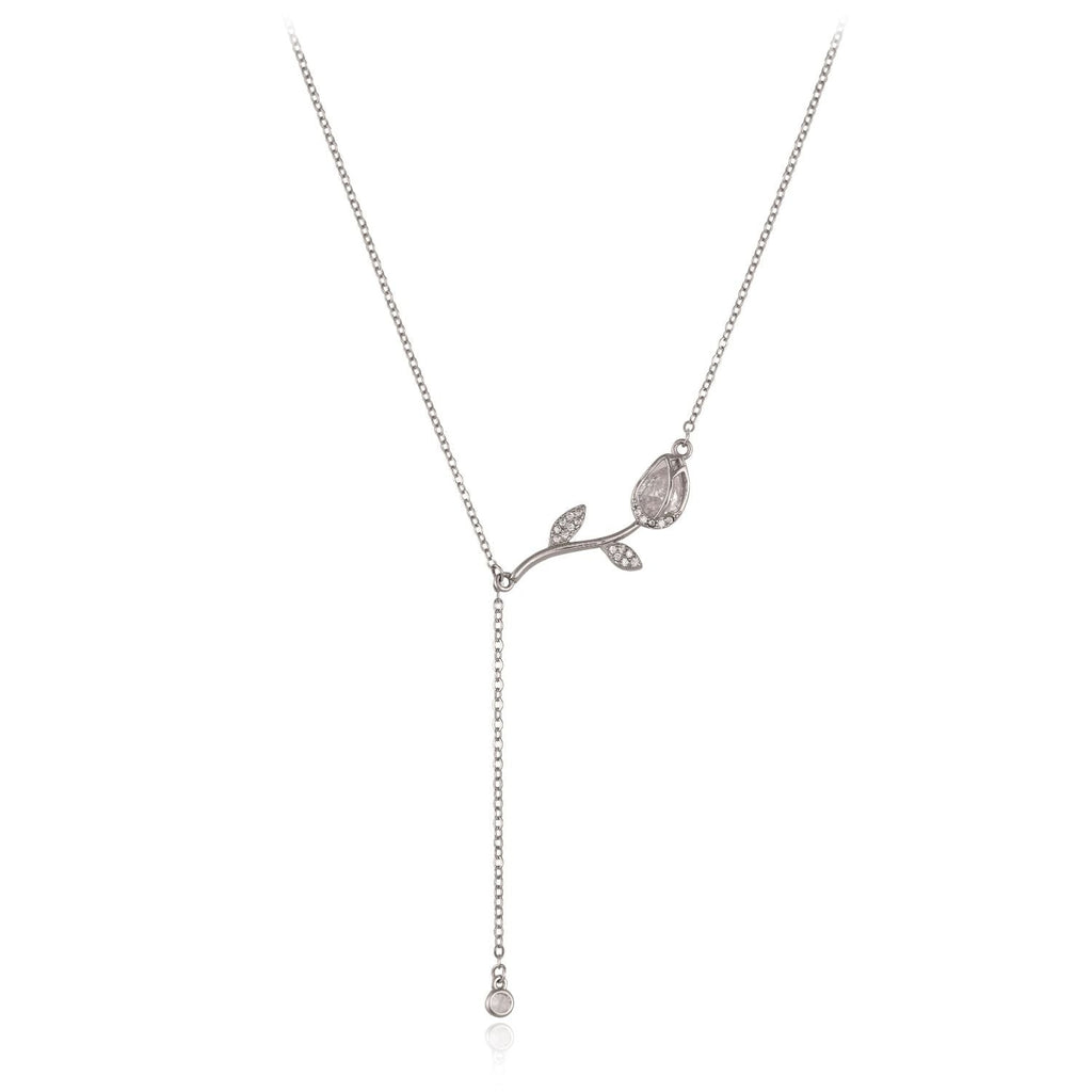 Leaf-shaped crystal pendant necklace