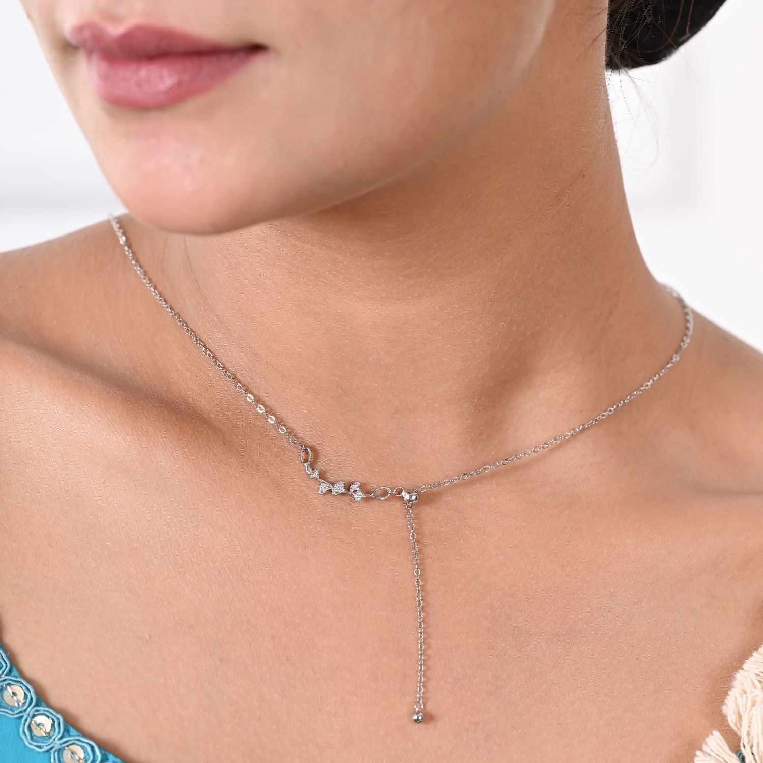 Cubic-zirconia floral vine pendant necklace