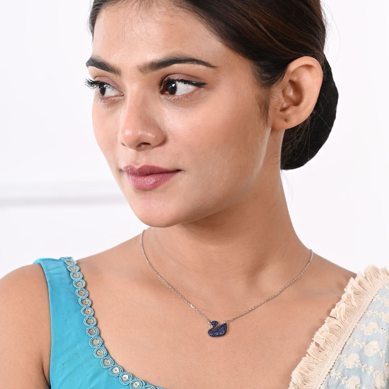 Blue gem charm necklace