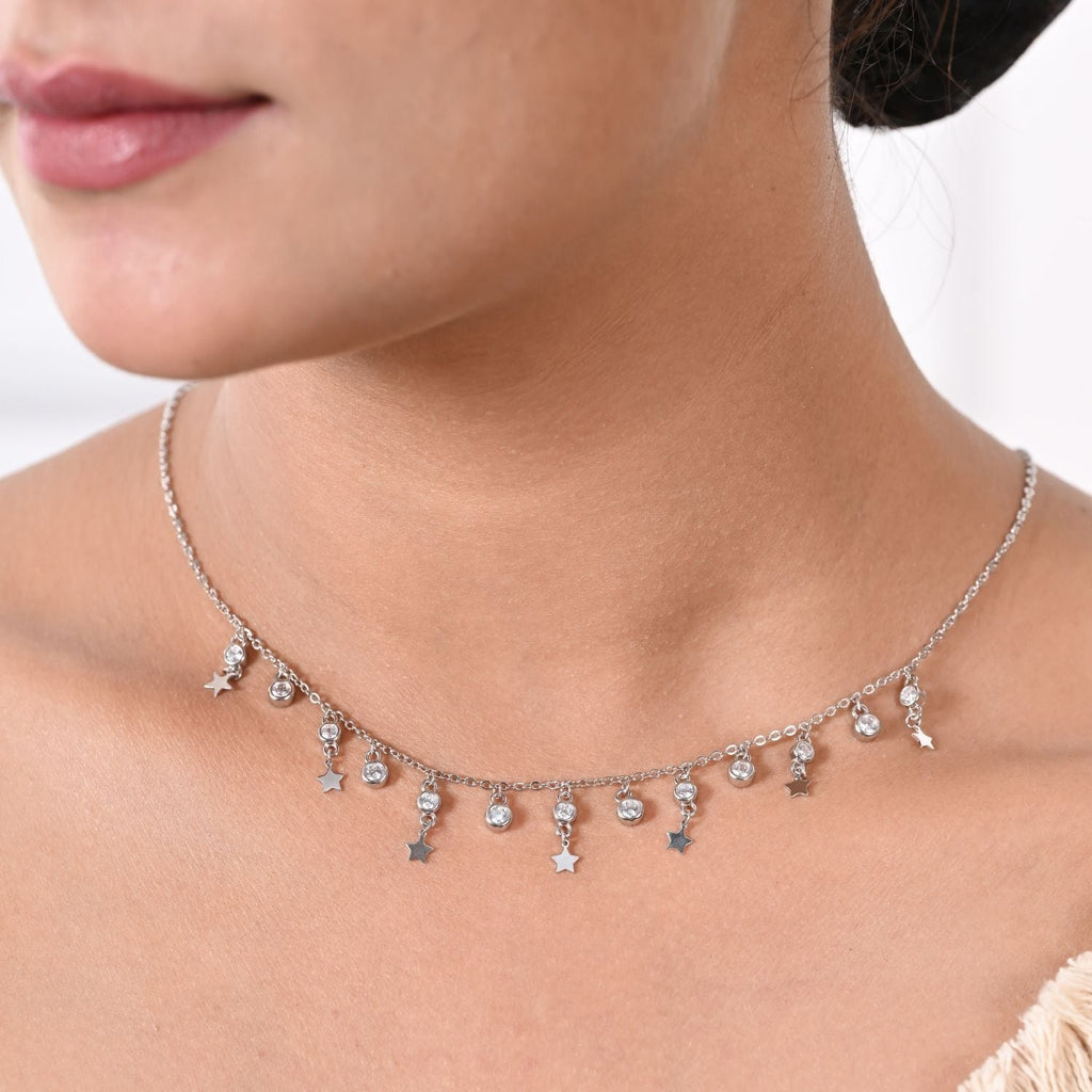 Star-and-crystal charm necklace and earring set