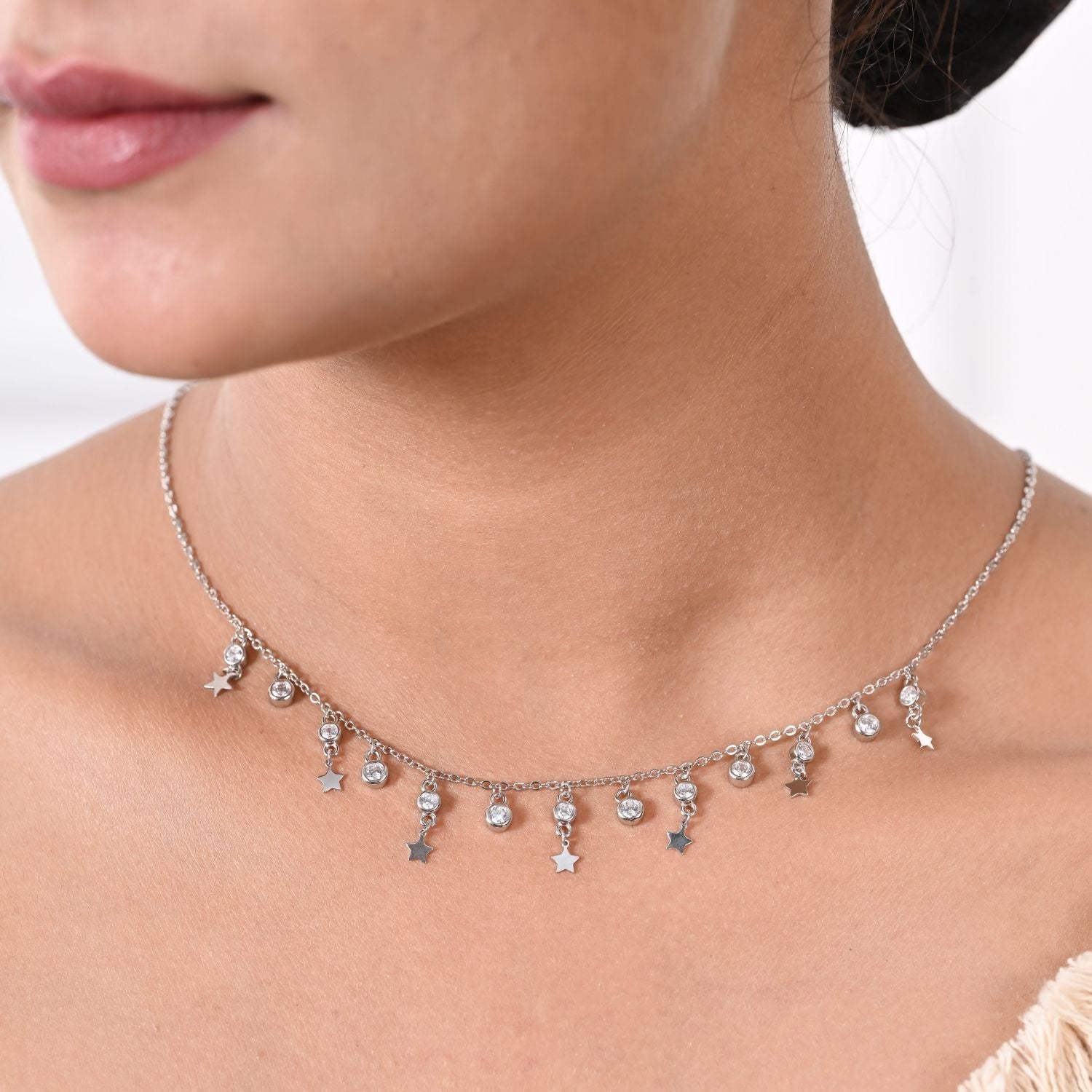 Star-and-crystal charm necklace and earring set