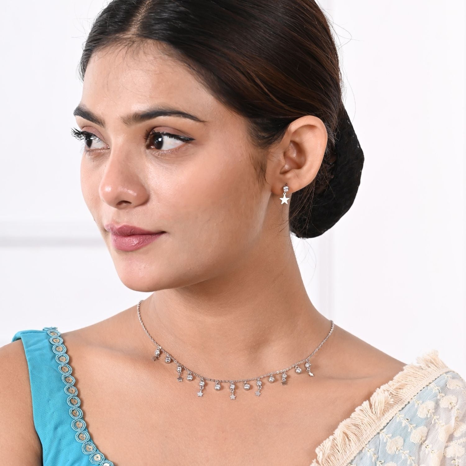 Star-and-crystal charm necklace and earring set