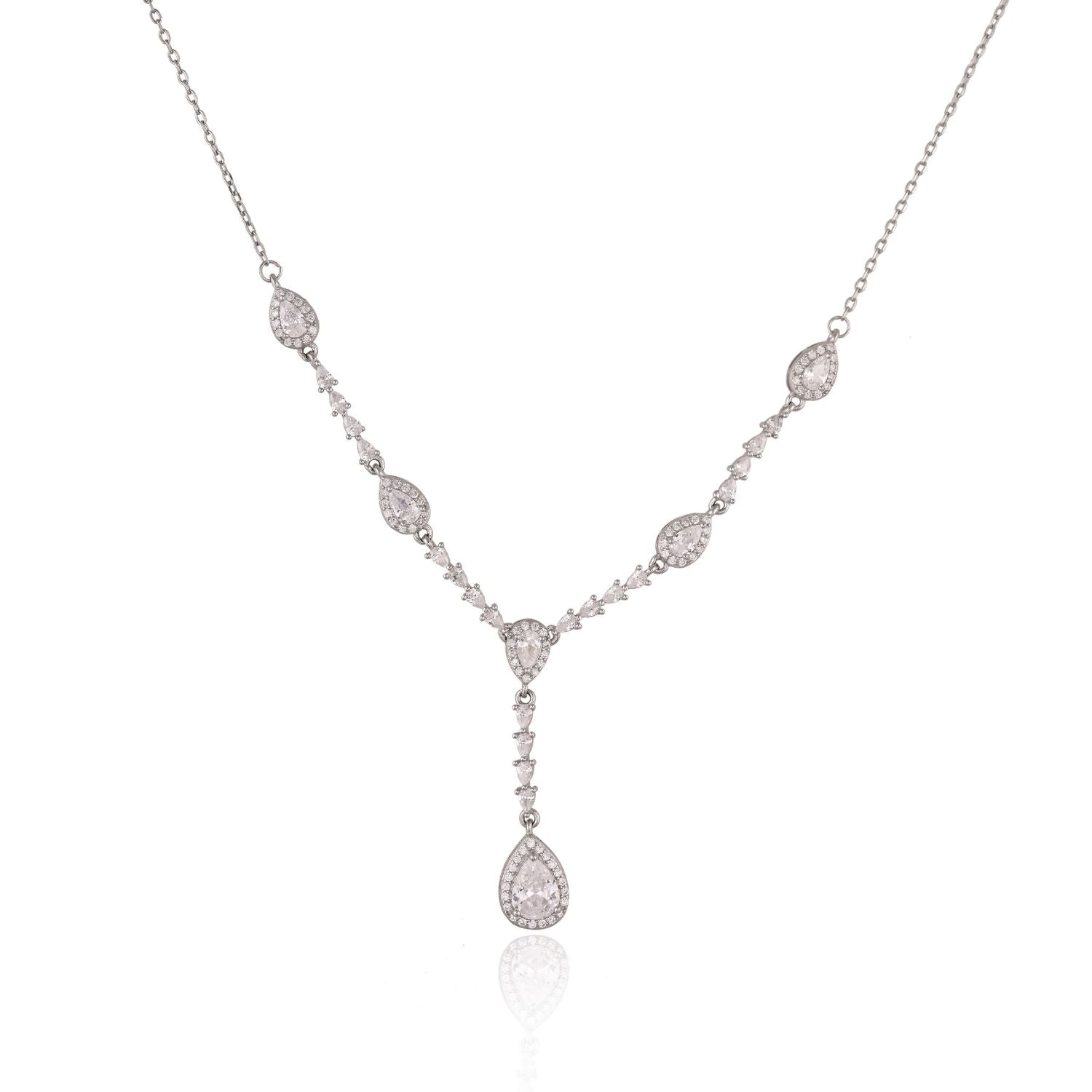 Teardrop crystal Y-necklace and matching drop-earring set