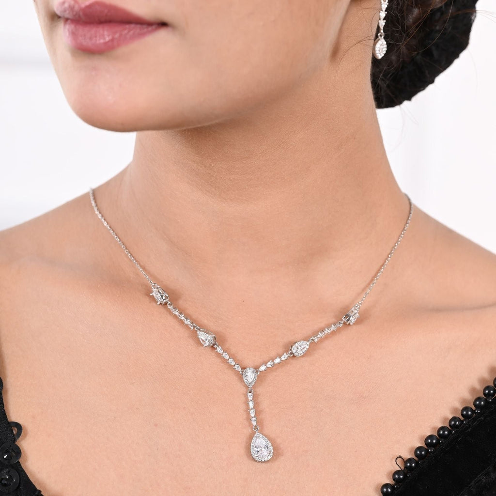 Teardrop crystal Y-necklace and matching drop-earring set