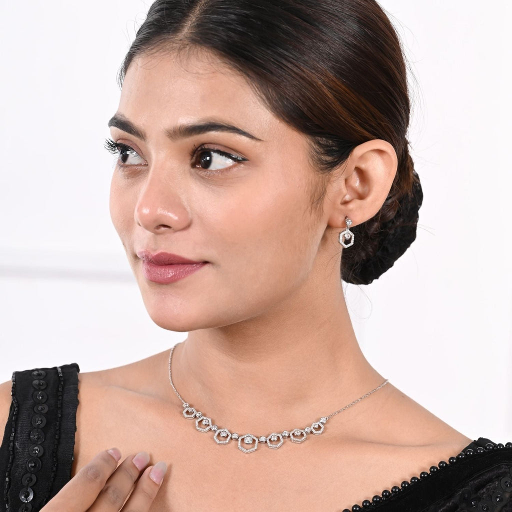 Spiral halo crystal necklace and earring set