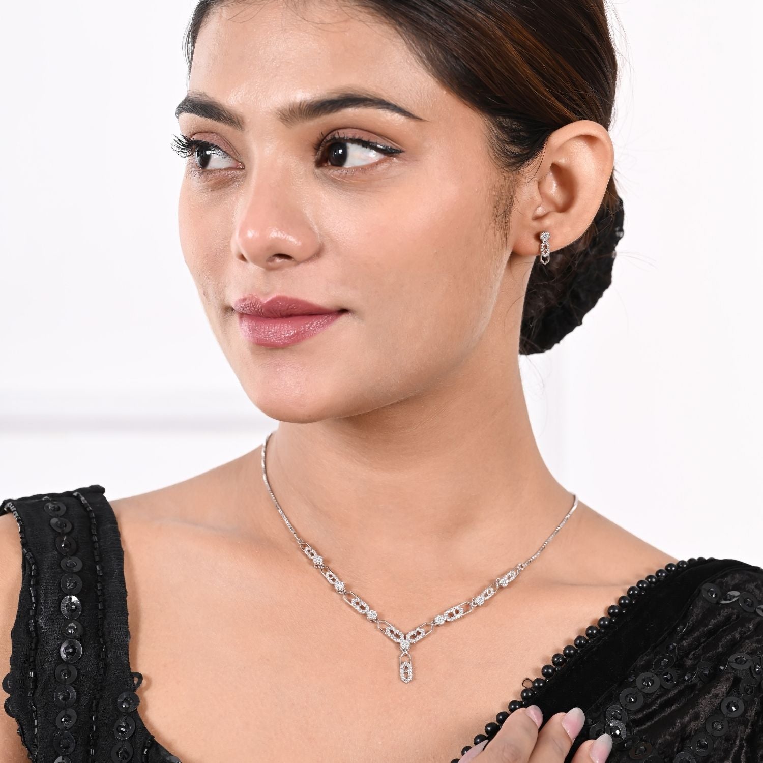 Crystal link-drop necklace set