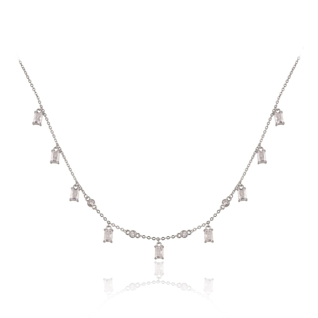 Square-drop crystal necklace and earring set