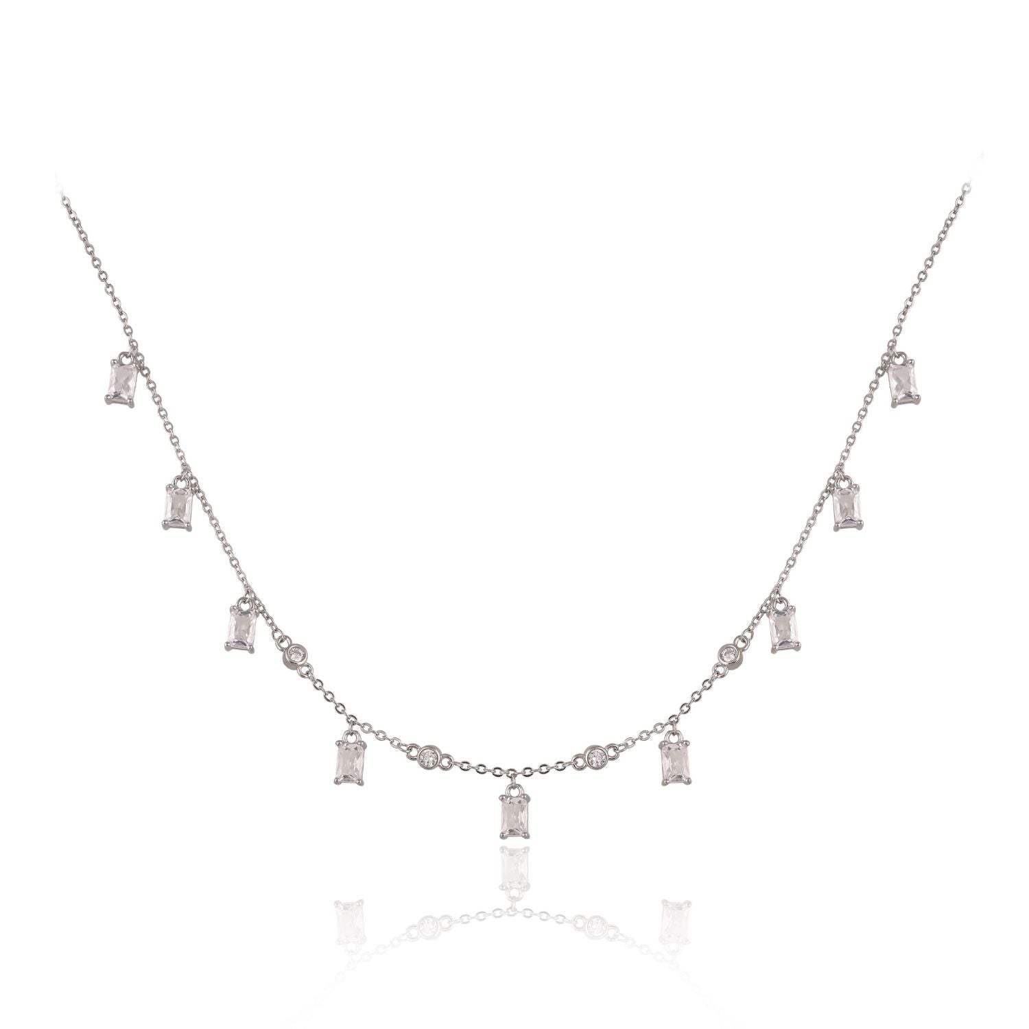 Square-drop crystal necklace and earring set