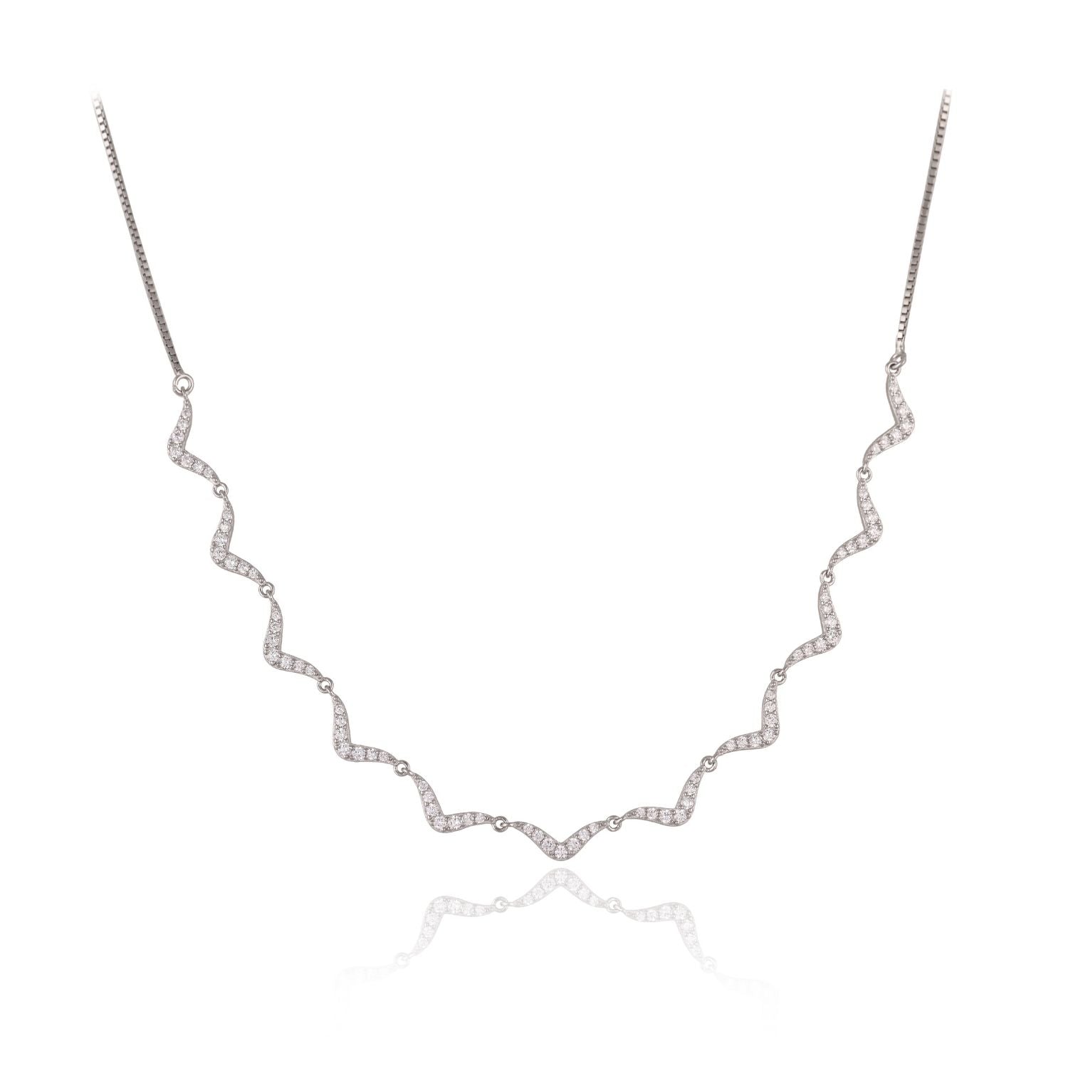 Wave-link crystal necklace and bar-drop earring set