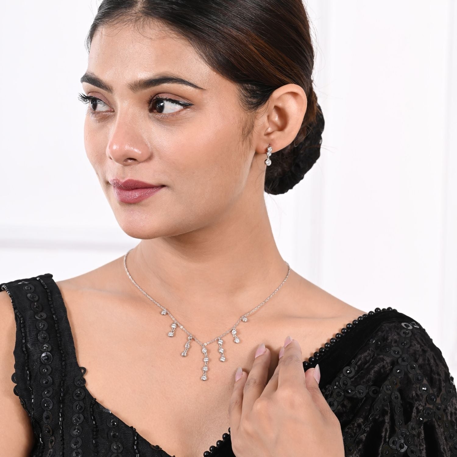 Crystal drop-dangle necklace and earring set