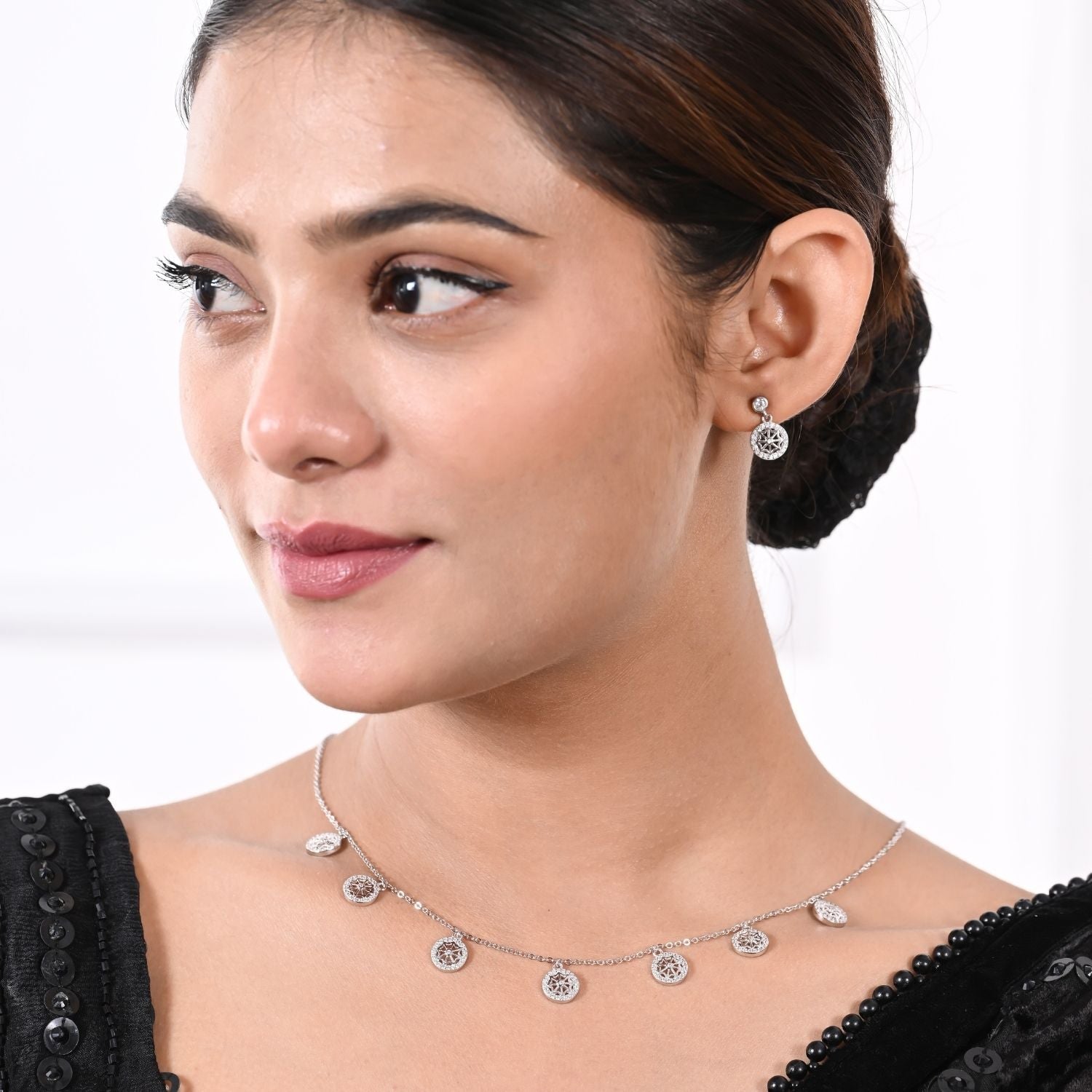 Coin-drop necklace and earring set