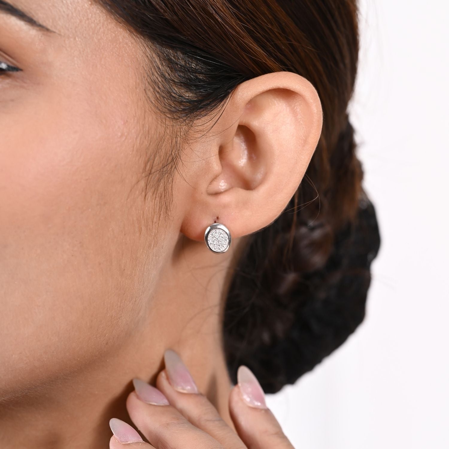 Round pavé disc pendant and stud earring set