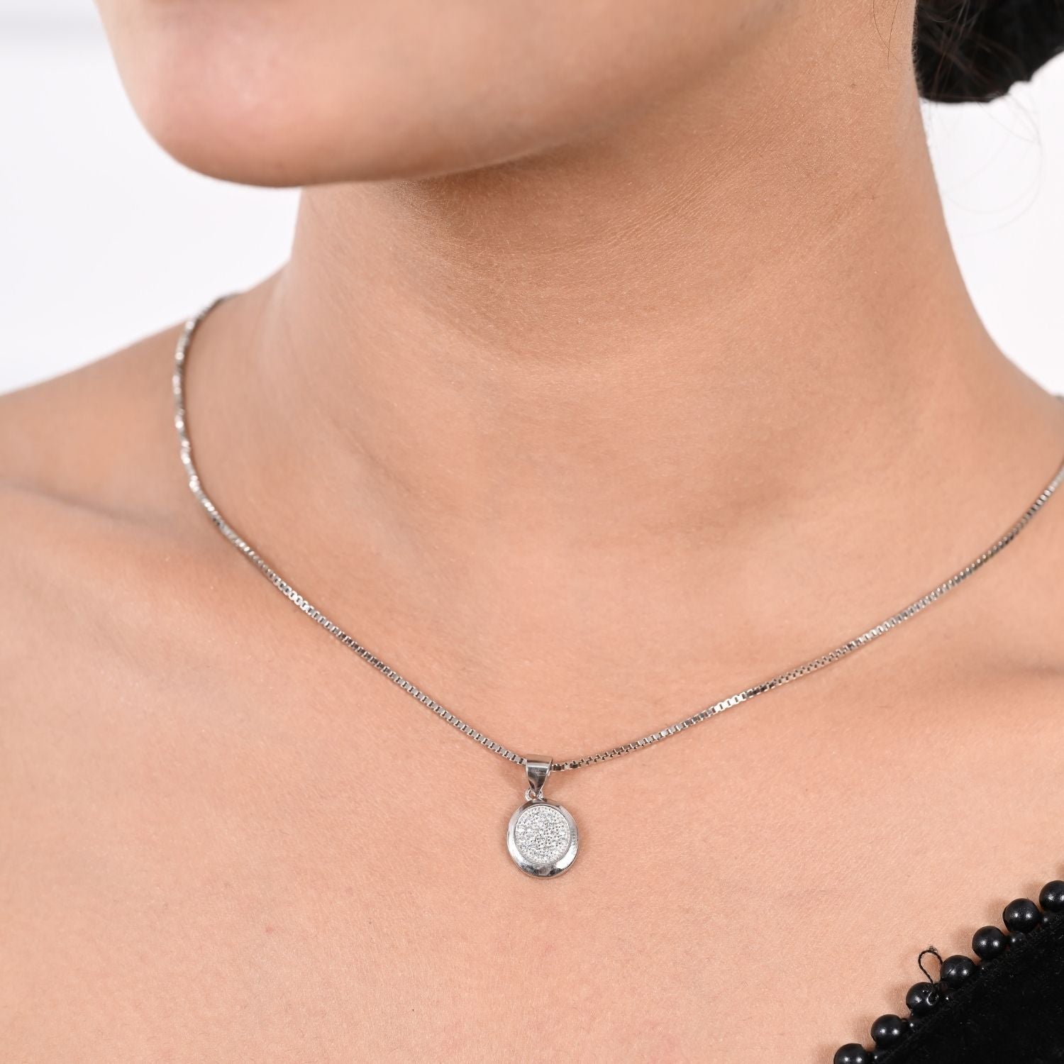 Round pavé disc pendant and stud earring set