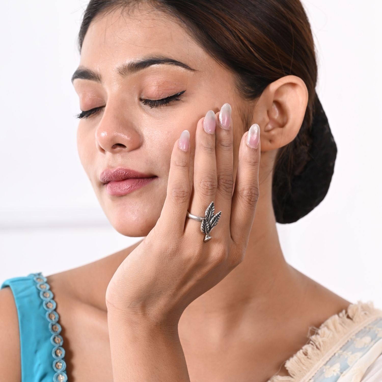 Oxidized silver leaf-wrap ring