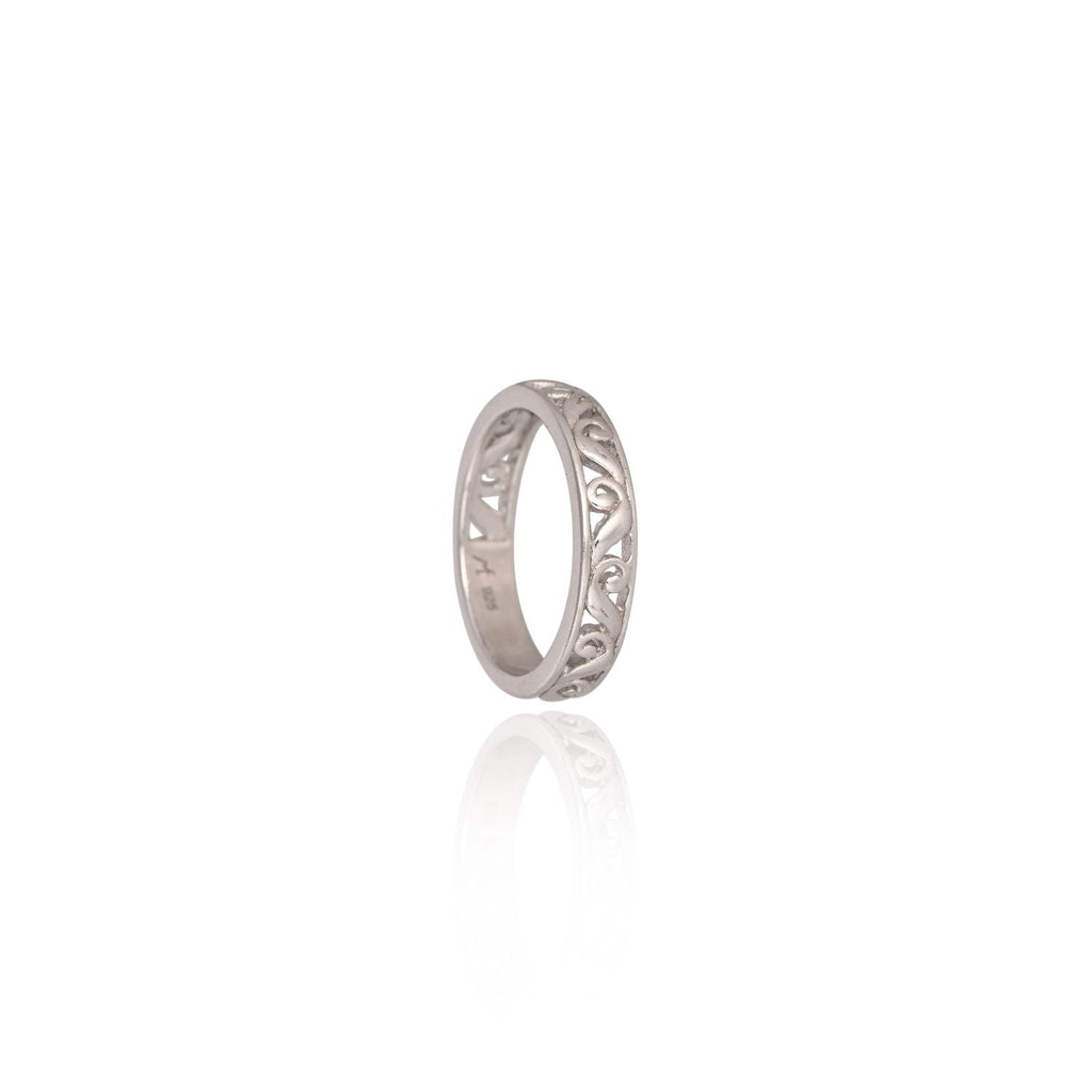 Vintage-style oxidized filigree band