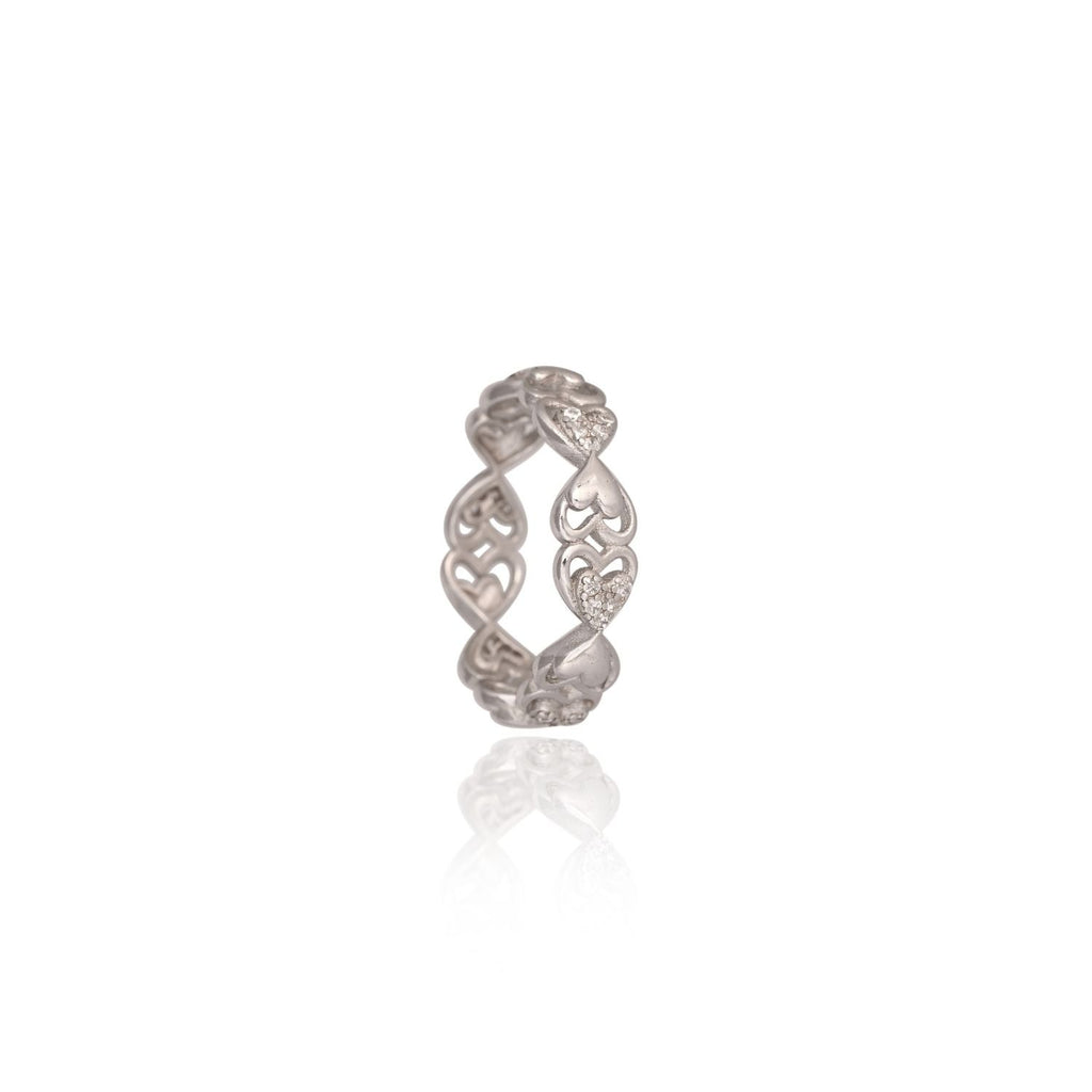 Heart-band silver ring