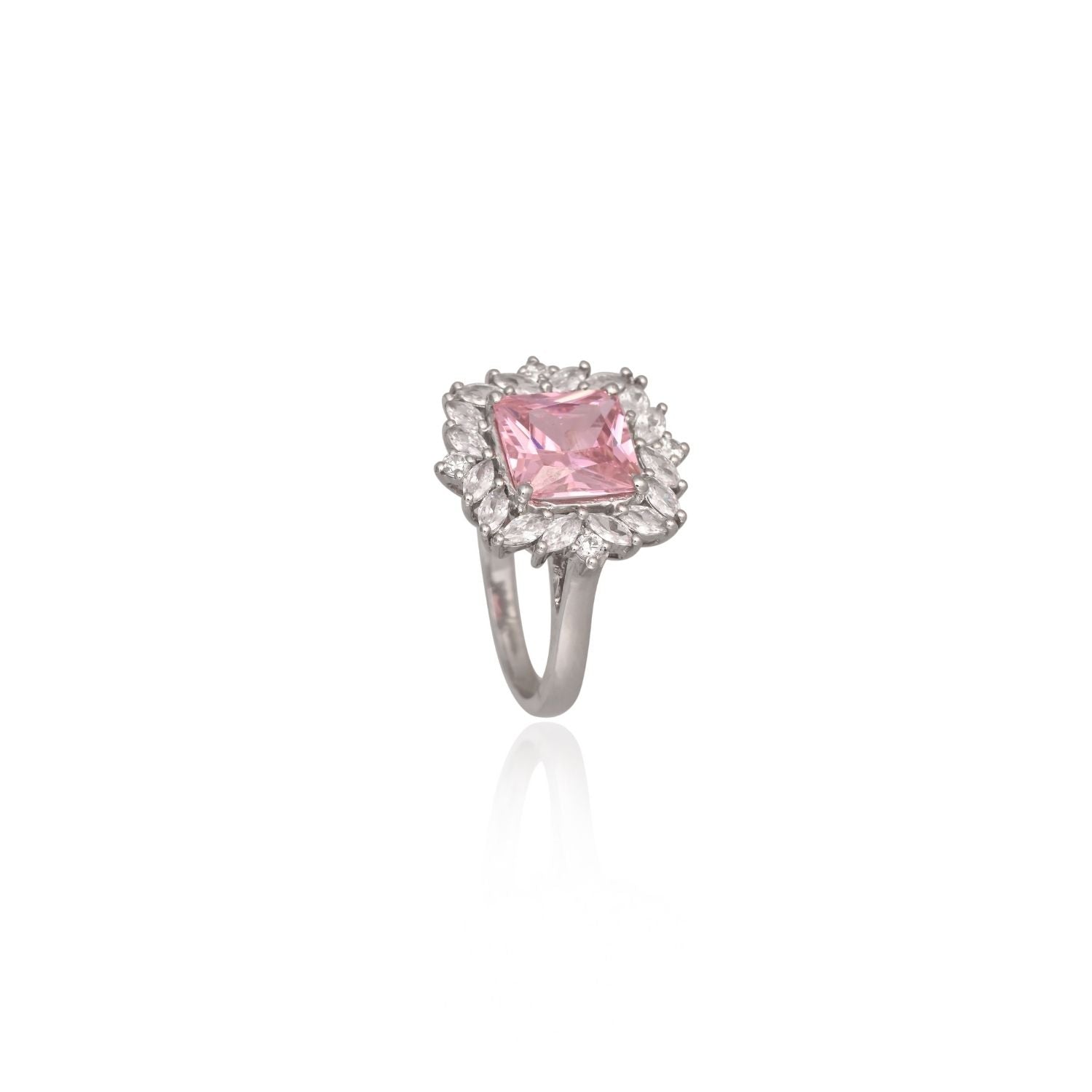 Pink princess-cut cocktail ring