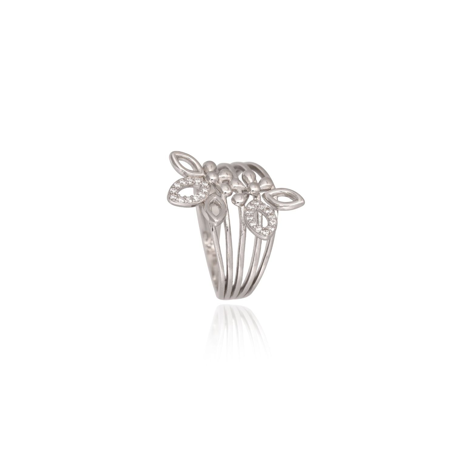 Multi-leaf openwork statement ring