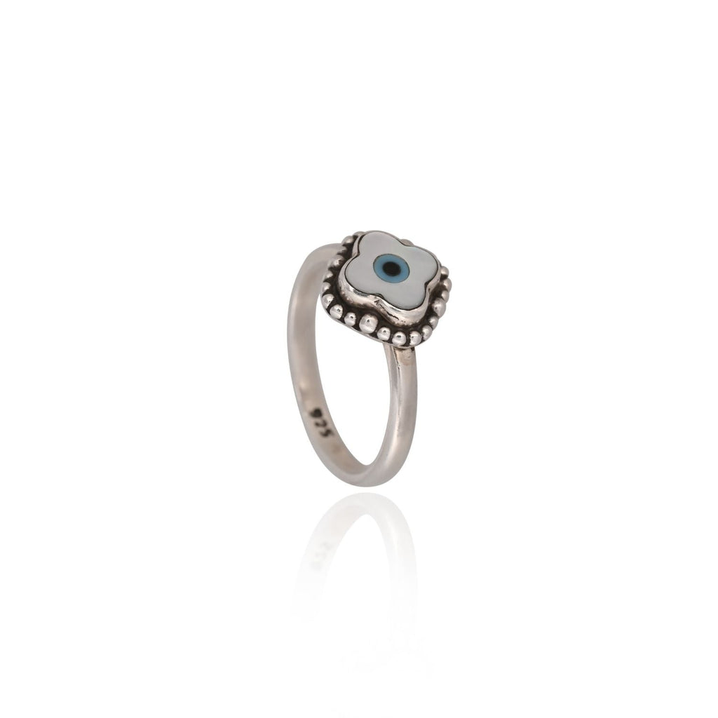 Evil-eye floral silver ring
