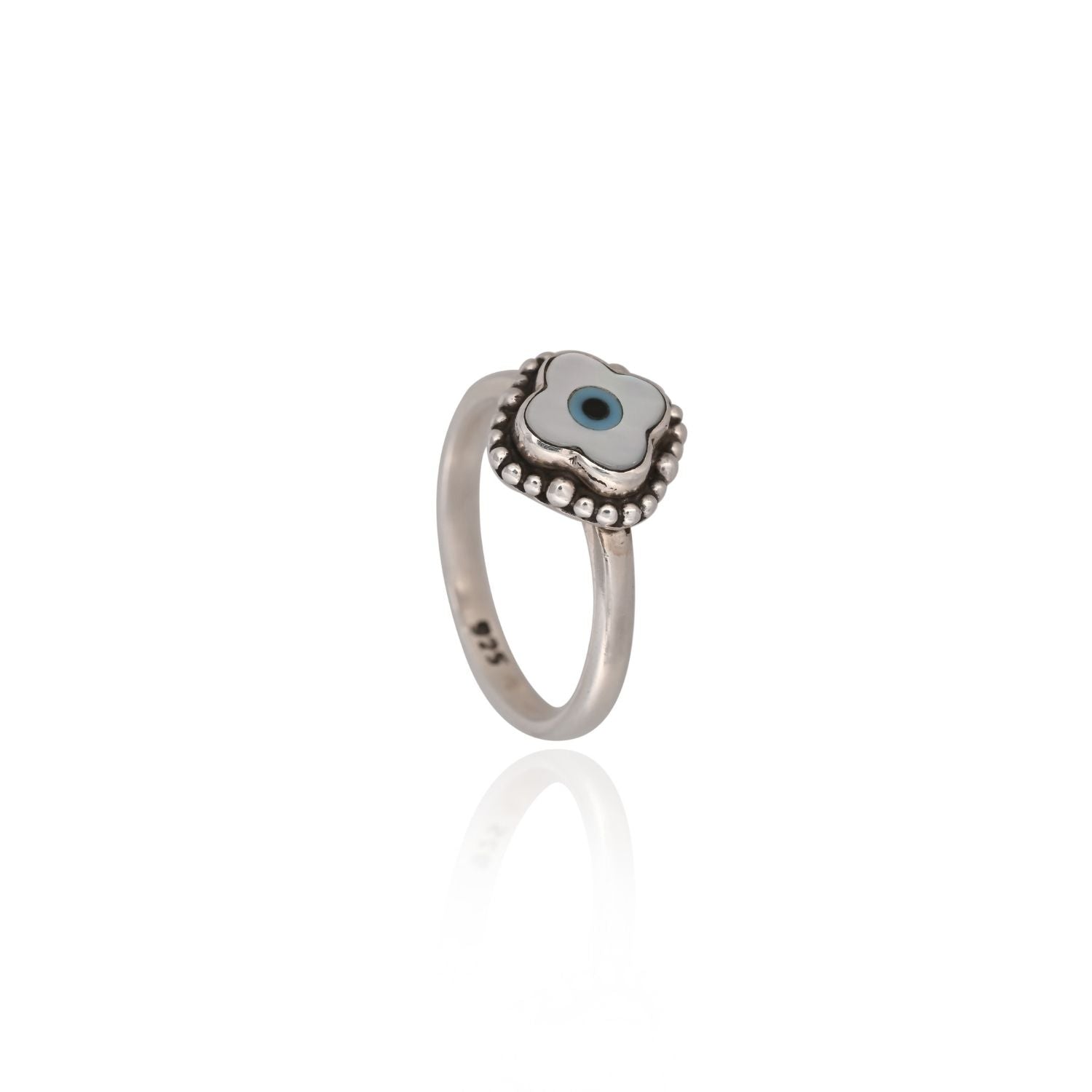 Evil-eye floral silver ring