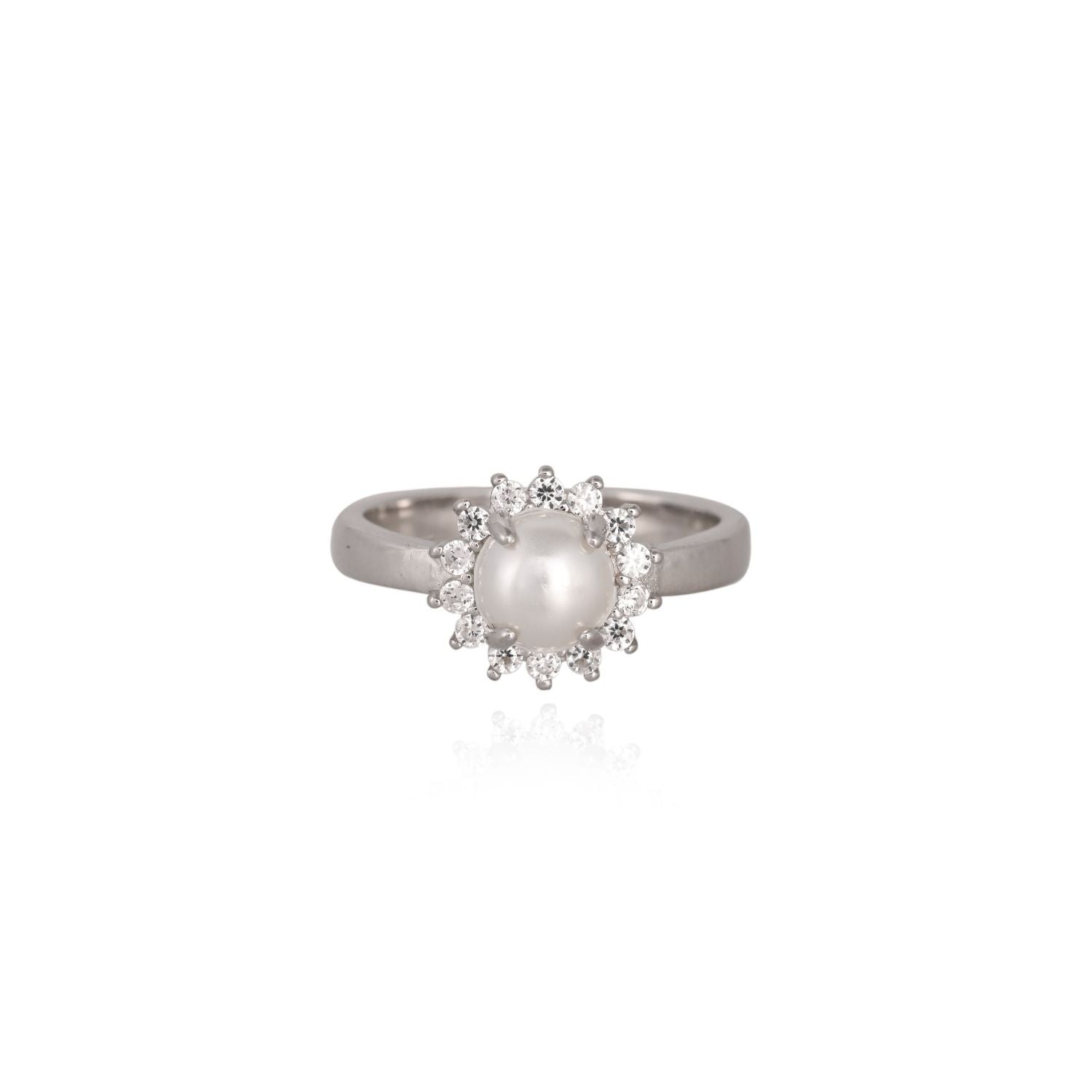 Pearl halo floral ring