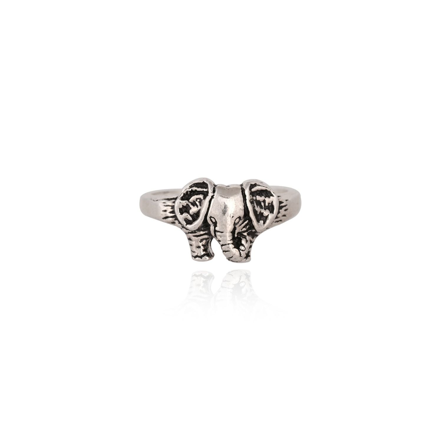 Oxidized silver elephant-head ring