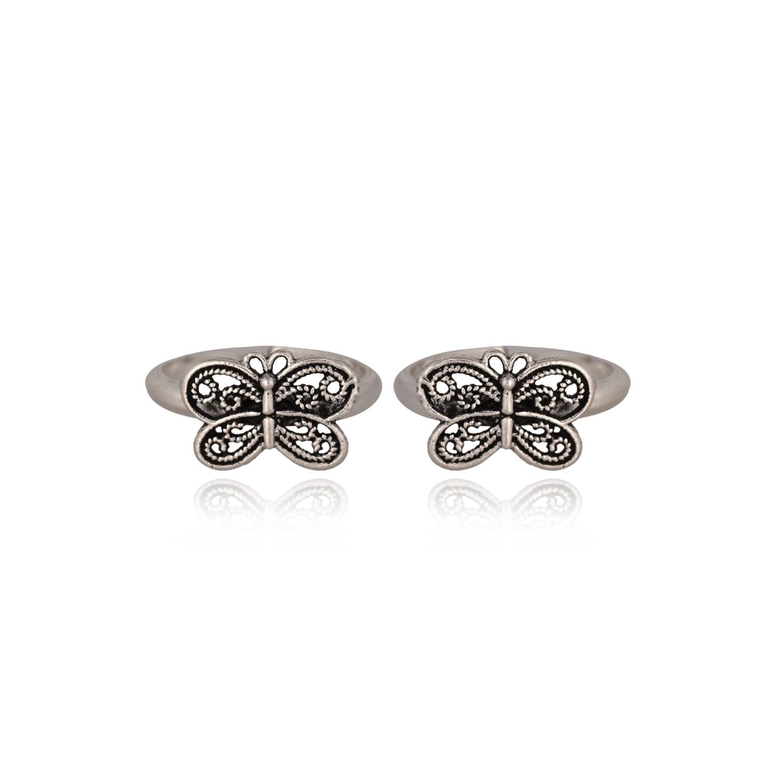 Butterfly-themed oxidized toe ring