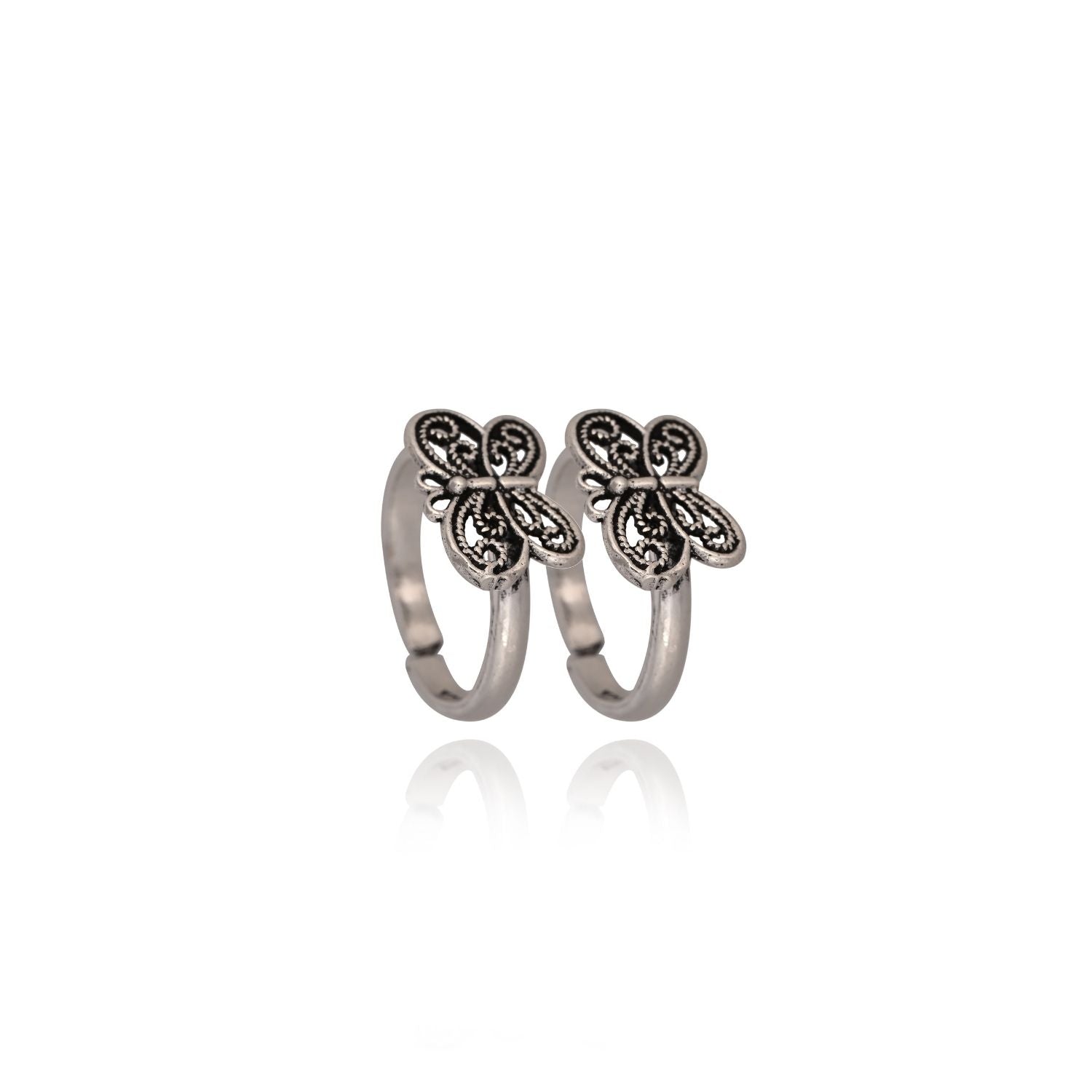 Butterfly-themed oxidized toe ring